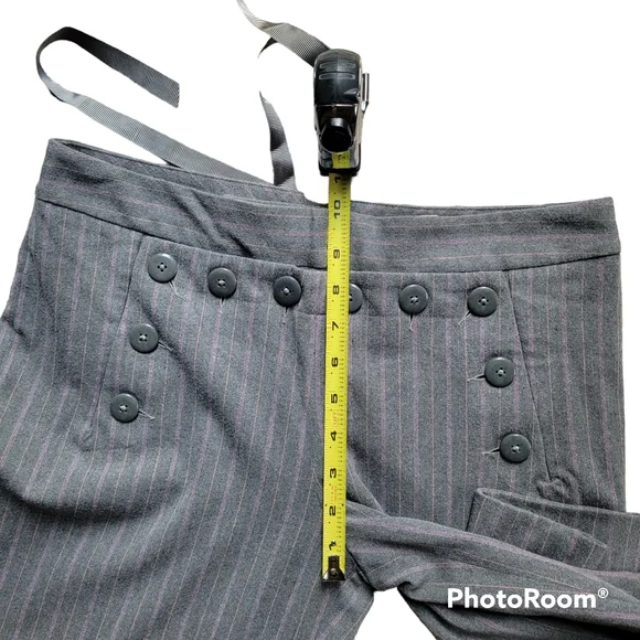 Anthropologie elevenses Grey Pin-Stripe Wide Leg Sailor Pants Size 8 - Picture 5 of 7